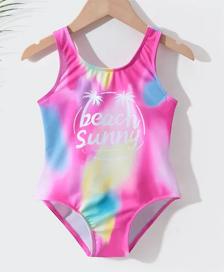 SAPS Beach Graphic Quick Dry V Cut Swimsuit - Pink