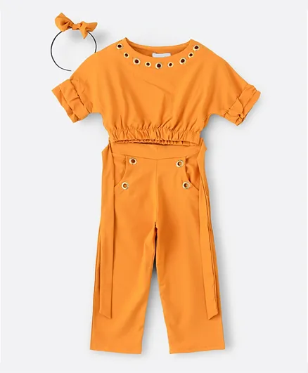 Hashqlo Crop Top with Pants & Headband Set - Orange