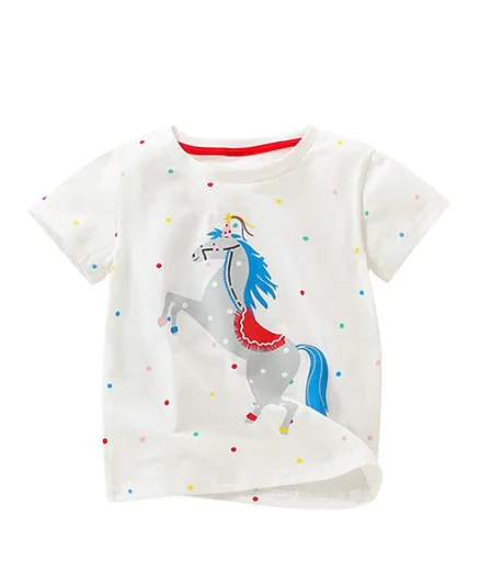 SAPS Cotton All Over Dots Print With Horse Graphic T-Shirt - White