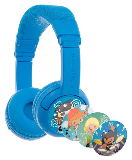 BuddyPhones Play Plus Wireless Bluetooth Headphones for Kids - Cool Blue