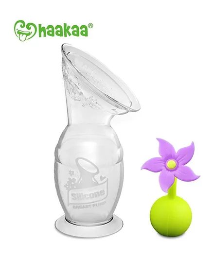 Haakaa Silicone Breast Pump 100ml + Flower Stopper Set - Purple