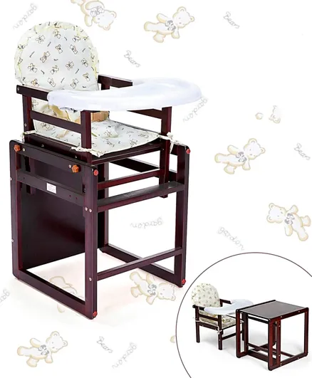 Babyhug Verona 2 In 1 Wooden High Chair With Removable Cushioned Seat and 2 Point Safety Harness - Dark Brown