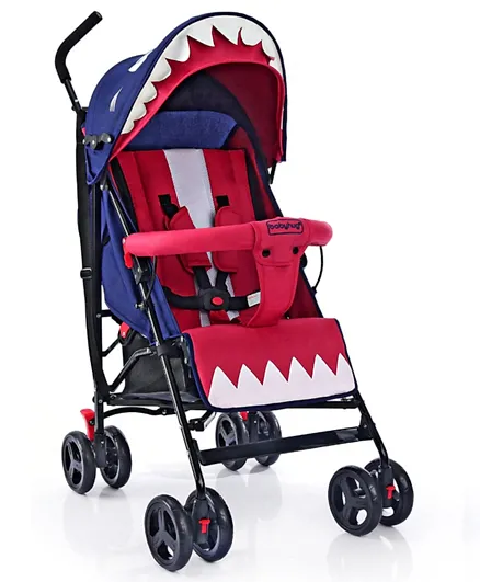 Babyhug Lil Monsta Stroller With Adjustable Leg Rest and Peek a Boo Window - Red and Blue