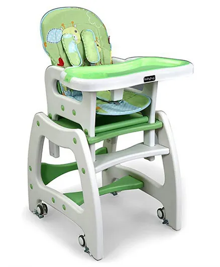 Babyhug Dolce Vita 3 in 1 High Chair With Caster Wheels & 5 Point Safety Harness - Green