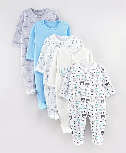 SAPS 5 Pack Printed Front Open Sleepsuit - Multicolor