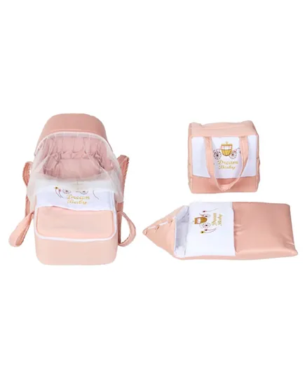 Little Angel Baby Carry Cot With Sleeping & Diaper Bag - Peach/White