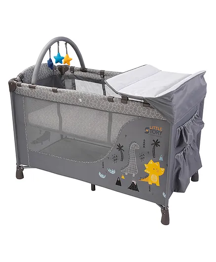 Little Story Foldable Cot and Playard - Grey