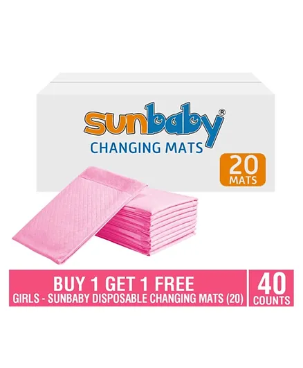 Sunbaby Disposable Changing Mat Pink Pack of 20 - Buy 1 Get 1 Free