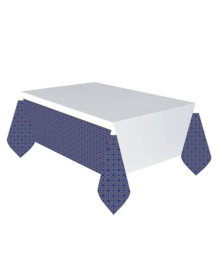 Party Centre Eid Celebration Plastic Tablecover - White and Blue