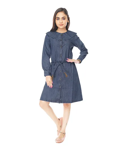 Flower Girl Denim Dress - Dark Blue