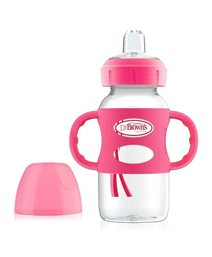 Dr Browns Sippy Straw Bottle With Silicone Handles Pink - 270mL