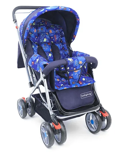Babyhug Comfy Ride Stroller With Reversible Handle with Peek a Boo Window - Blue