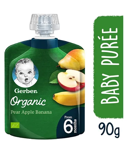 جيربر - طعام عضوي للأطفال كمثرى تفاح وموز - 90 جرام