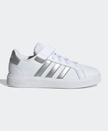 adidas Grand Court 2.0 Elastic Laces And Hook And Loop Kids Shoes -White