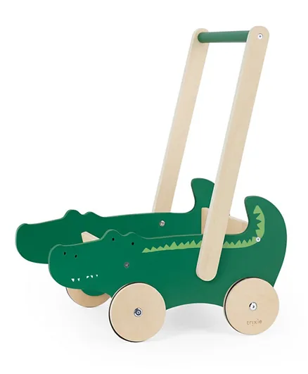 عربة تريكسي الخشبية للدفع بتصميم السيد التمساح - أخضر