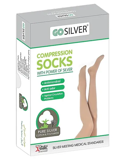 Go Silver Over Knee High Compression Socks Open Toe with Silicon Flesh - Beige