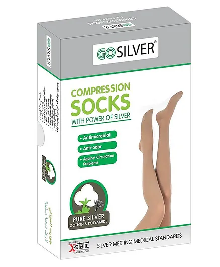 Go Silver Knee High Compression Socks Open Toe Flesh - Beige