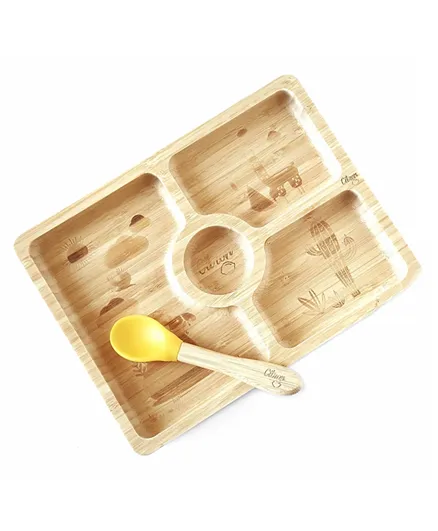 Citron Bamboo Square plate with suction and spoon- Yellow
