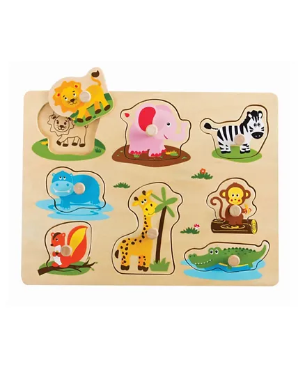 Lelin Wooden Safari Peg Puzzle - Multicolour