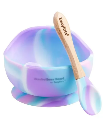 EasyTots Silicone Suction Bowl and Bamboo Spoon Set -Unicorn