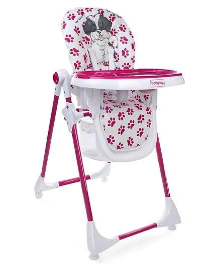 Babyhug Puppy Printed Fine Dine Highchair with Removable Tray - Pink and White