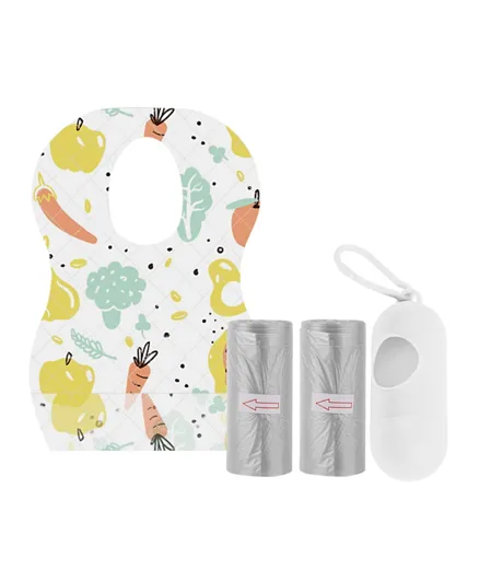Star Babies Combo Pack of Disposable Bibs Fruits Print + Scented Bag + Dispenser - Grey
