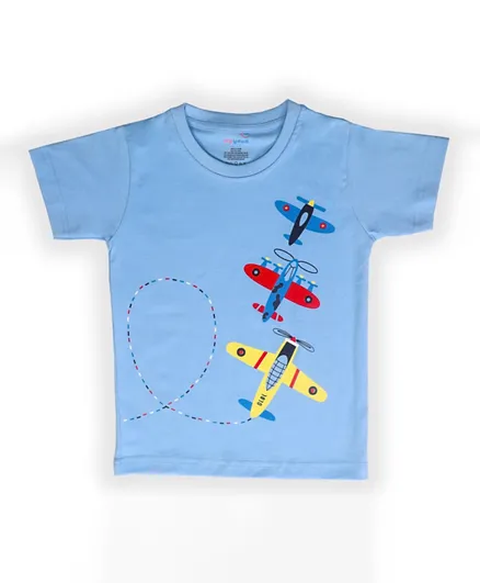 بيبكلو قميص بياقة مستديرة بنقشة طائرة - أزرق