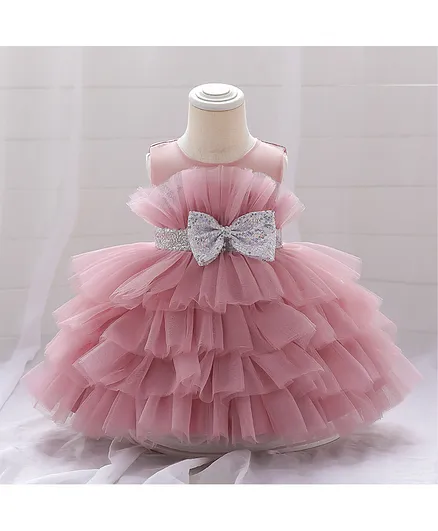 DDaniela Fluffy Bow Applique Ruffle Party Dress - Powder Pink