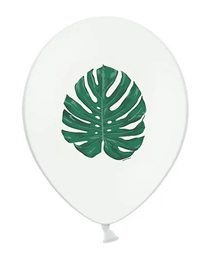 PartyDeco Pastel Pure White Leaves Printed Balloons - Pack of 6