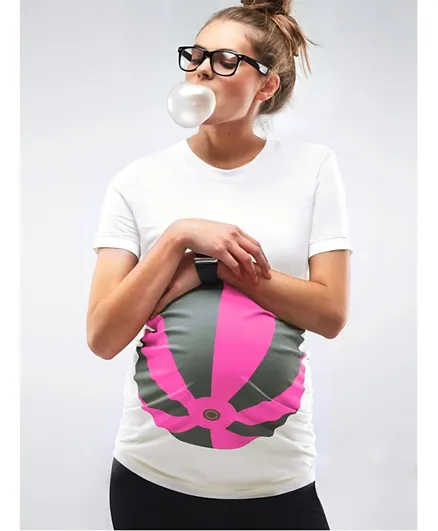 Mamagama Neon Pink Beachball Maternity T-Shirt - White