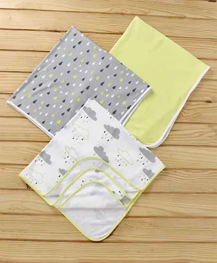 Babyhug Interlock Cotton Swaddle Wrapper Pack of 3 - Yellow and Grey