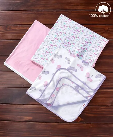 بيبي هاغ - مجموعة من 3 بطانية لف 100 قطن بطبعة - وردي وبنفسجي