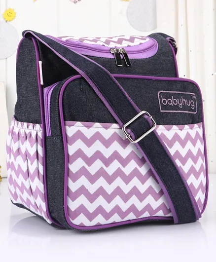 Babyhug Vogue Denim Diaper Bag Zig Zag Design - Purple