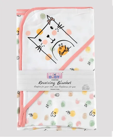 Smart Baby Baby Girls Receiving Blanket - Peach & White