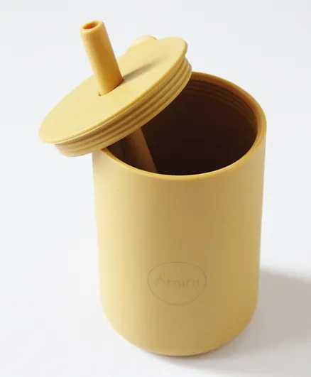 Amini Silicone Cup With Straw - Mustard/Yellow
