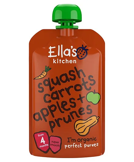 Ella's Kitchen Organic Baby Puree Butternut Squash Carrots Apples Prunes, No Added Sugar Salt, 120g for 4M+