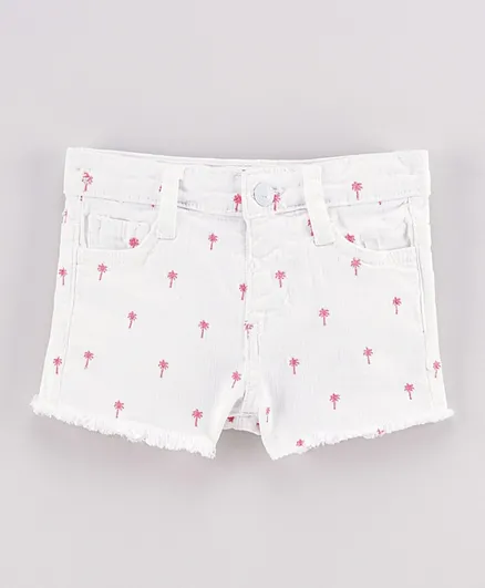 Minoti Embroidered Denim Shorts - White