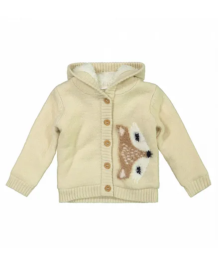 Dirkje Fox Cardigan With Hood - Beige Melee