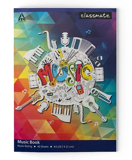 Classmate Music Centre Stapled A4 Ruling Notebook  Pack of 6 - Assorted Designs
