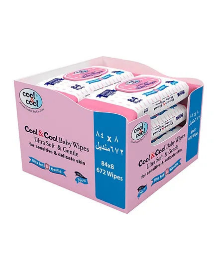 Cool & Cool Extra Large Size Baby Wipes Pack of 8 - 672 Pieces