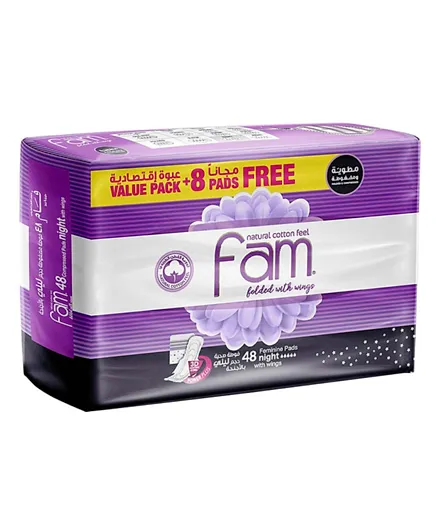 Fam Sanitary Pads Maxi Folded with Wings Night - 48 Pieces