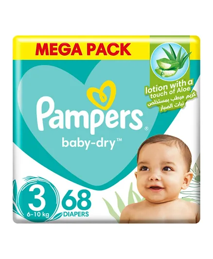 Pampers Baby-Dry Taped Diapers Size 3 - 68 Baby Diapers