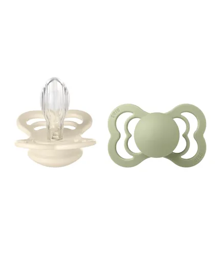 Bibs Supreme Silicone Pacifier Size 2 Ivory & Sage - 2 Piece