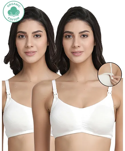Inner Sense 2 Pack Organic Cotton Antimicrobial Soft Nursing Bra with Removable Pads - Milky White