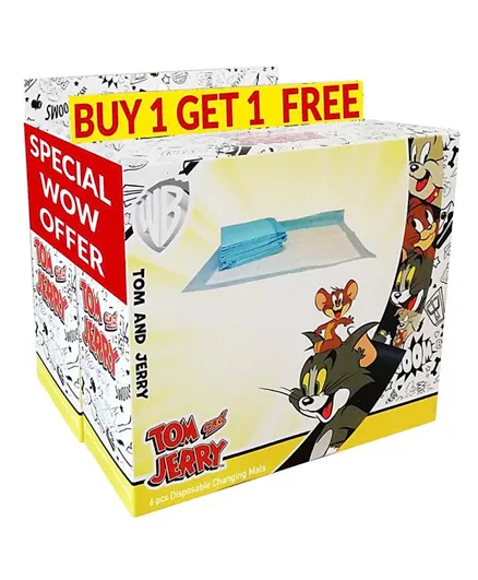 Warner Bros Tom & Jerry Disposable Changing Mats Box Buy Get 1 Free - 12 Pieces
