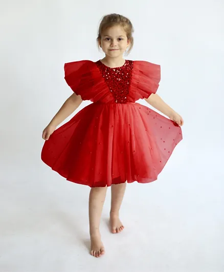 DDaniela Butterfly Sequined Party Dress - Red