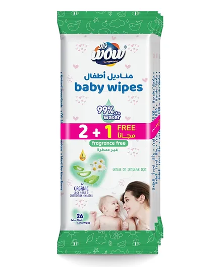 Wow Fragrance Free Baby Wipes 2 + 1 Free Value Pack - 78 Pieces