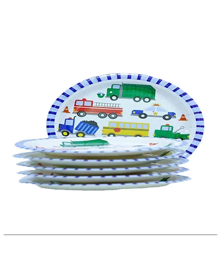Italo Vehicles Disposable Round Plates - 6 Pieces