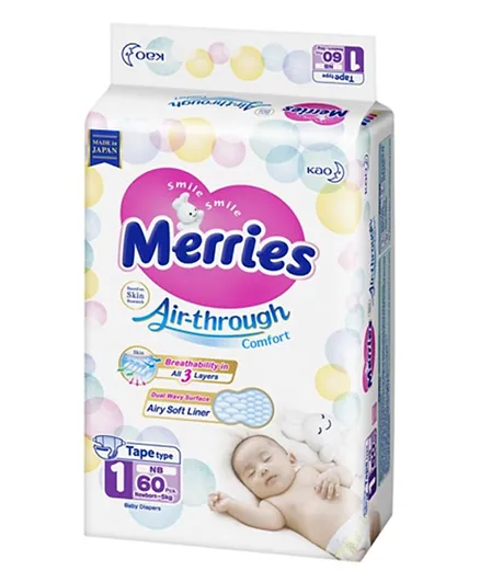 Merries Diapers Tape Jumbo Pack New Born Size 1 - 60 Pieces