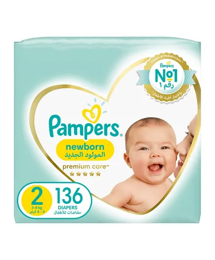 Pampers Premium Care Taped Diapers Size 2 -  136 Baby Diapers